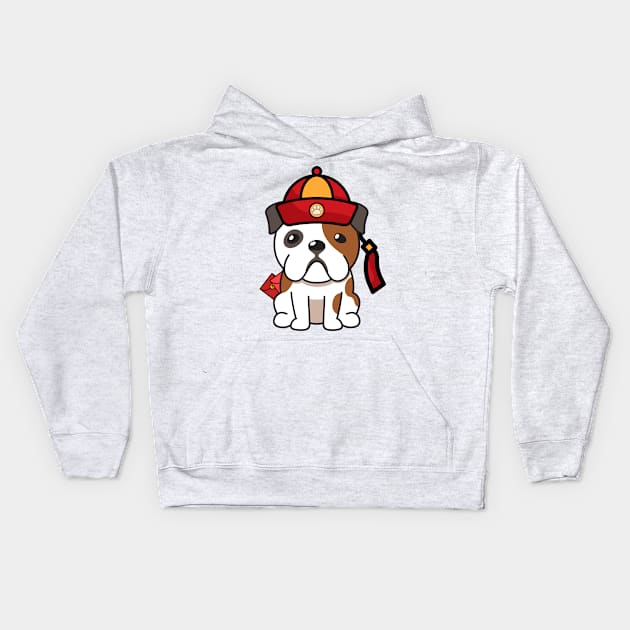 Cute English Bulldog Ready for lunar new year Kids Hoodie by Pet Station